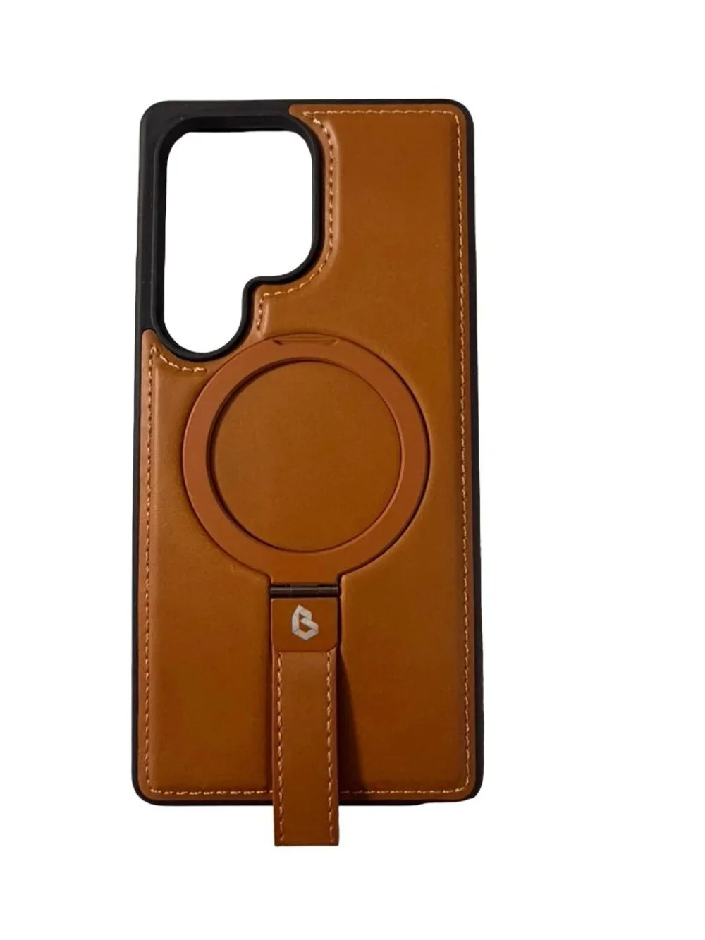 Butaiga Samsung Galaxy S25 Ultra Case Magnetic Ring Stand Brown Leather Look Bun